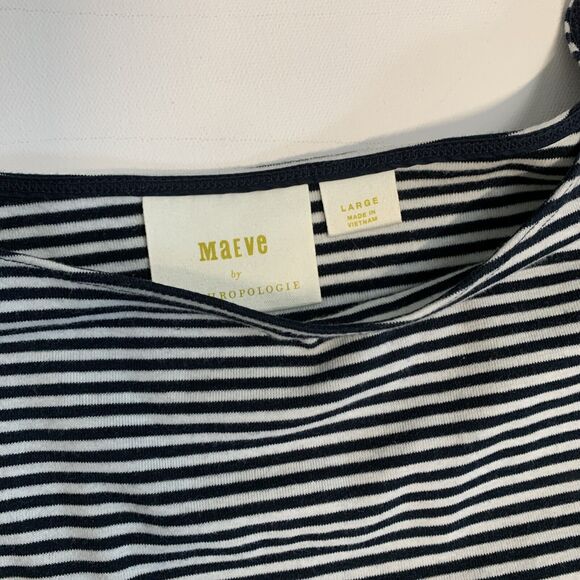 MAEVE Anthropologie Large tunic Top Navy white Stripe Ruffle short sleeve‎ round - Picture 5 of 7